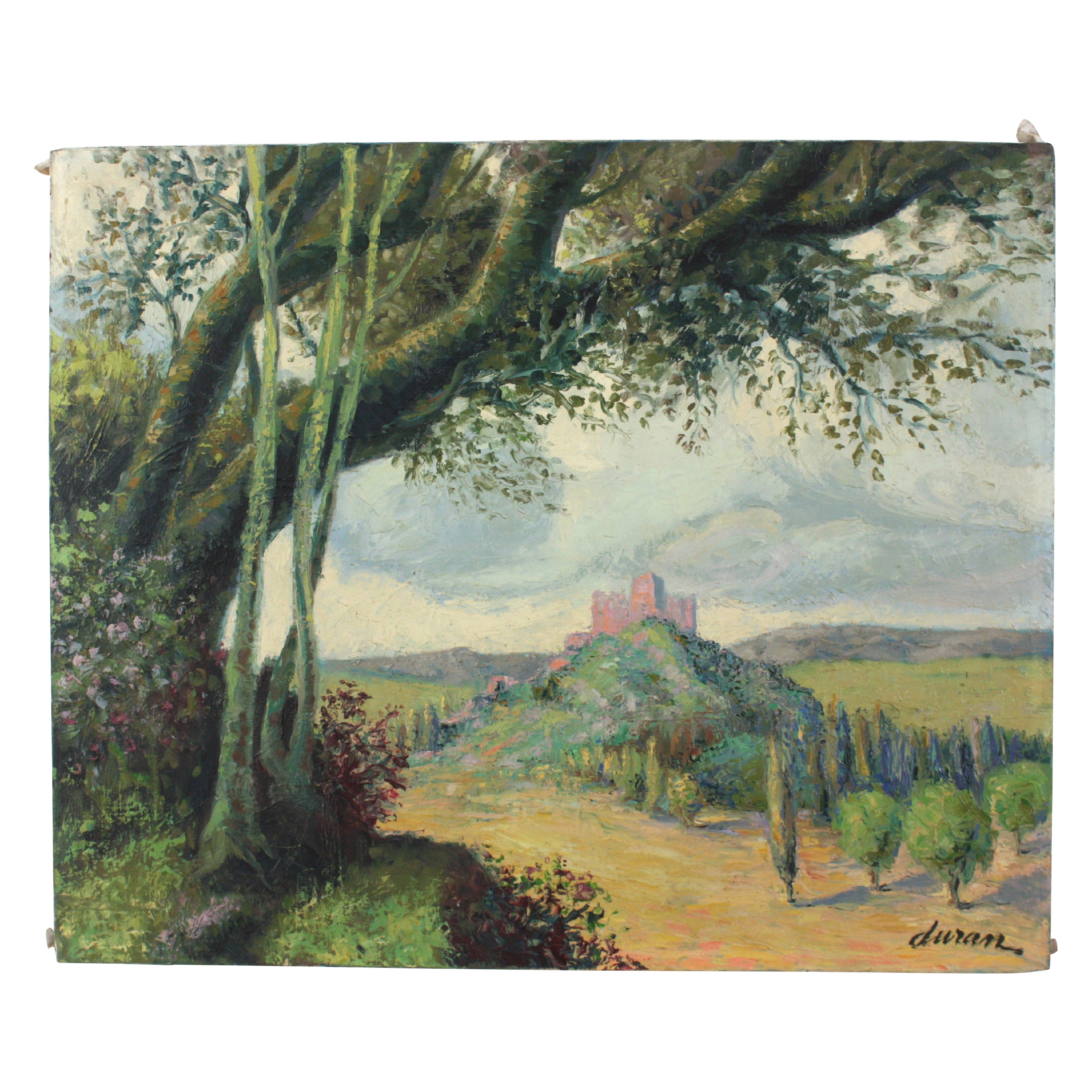 Spanische Burg La Roca Landschaftsgemälde, Öl auf Leinwand im Angebot