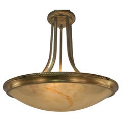 Spanish Large Faux Marble Glass & Bronze Chandelier