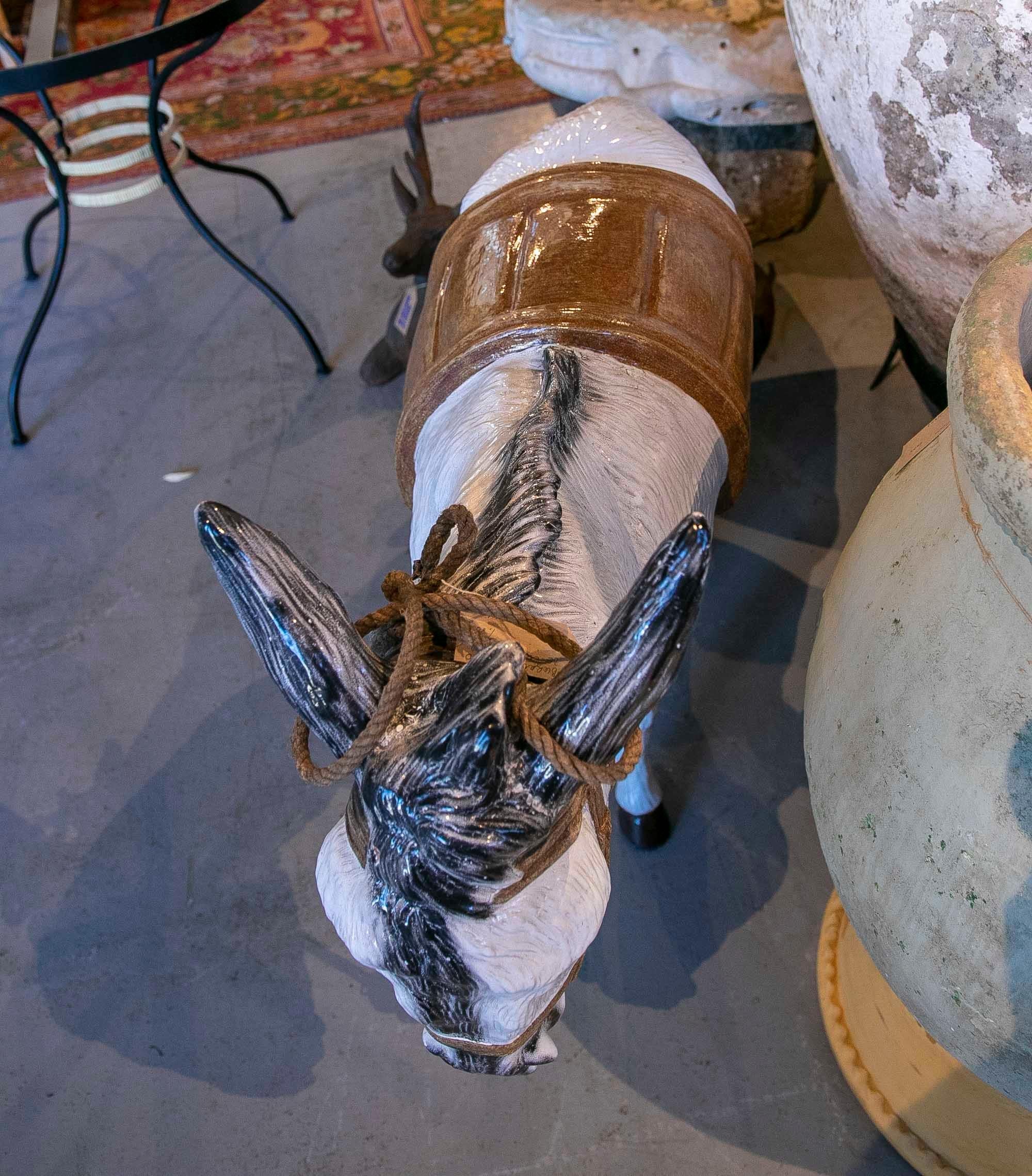 Spanish Large Hand-Painted  Glazed Ceramic Donkey 12