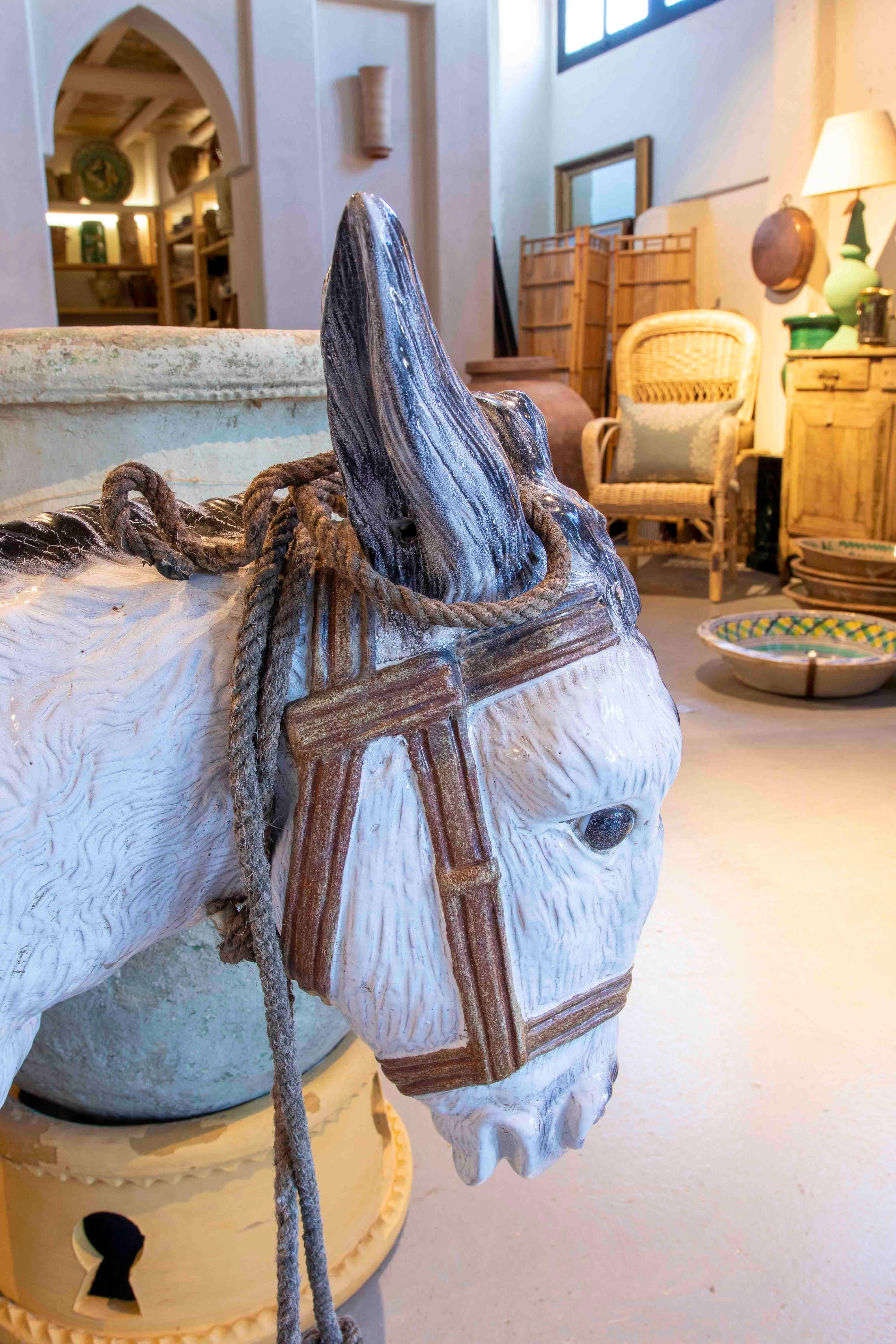 20th Century Spanish Large Hand-Painted  Glazed Ceramic Donkey