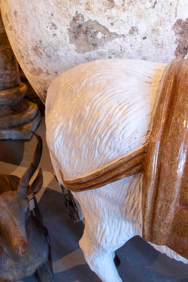 Spanish Large HandPainted Glazed Ceramic Donkey For Sale at 1stDibs