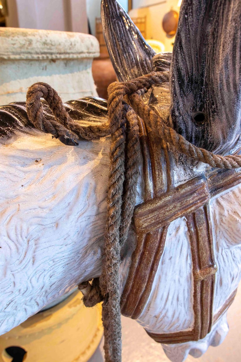 Spanish Large HandPainted Glazed Ceramic Donkey For Sale at 1stDibs