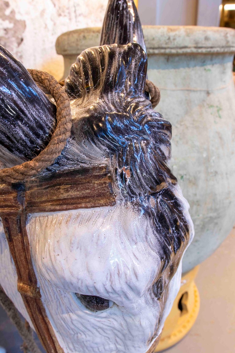 Spanish Large HandPainted Glazed Ceramic Donkey For Sale at 1stDibs