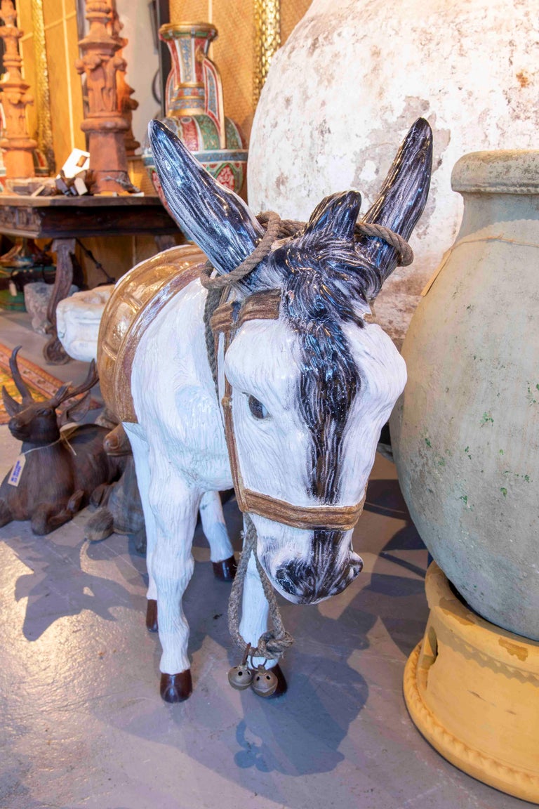 Spanish Large HandPainted Glazed Ceramic Donkey For Sale at 1stDibs