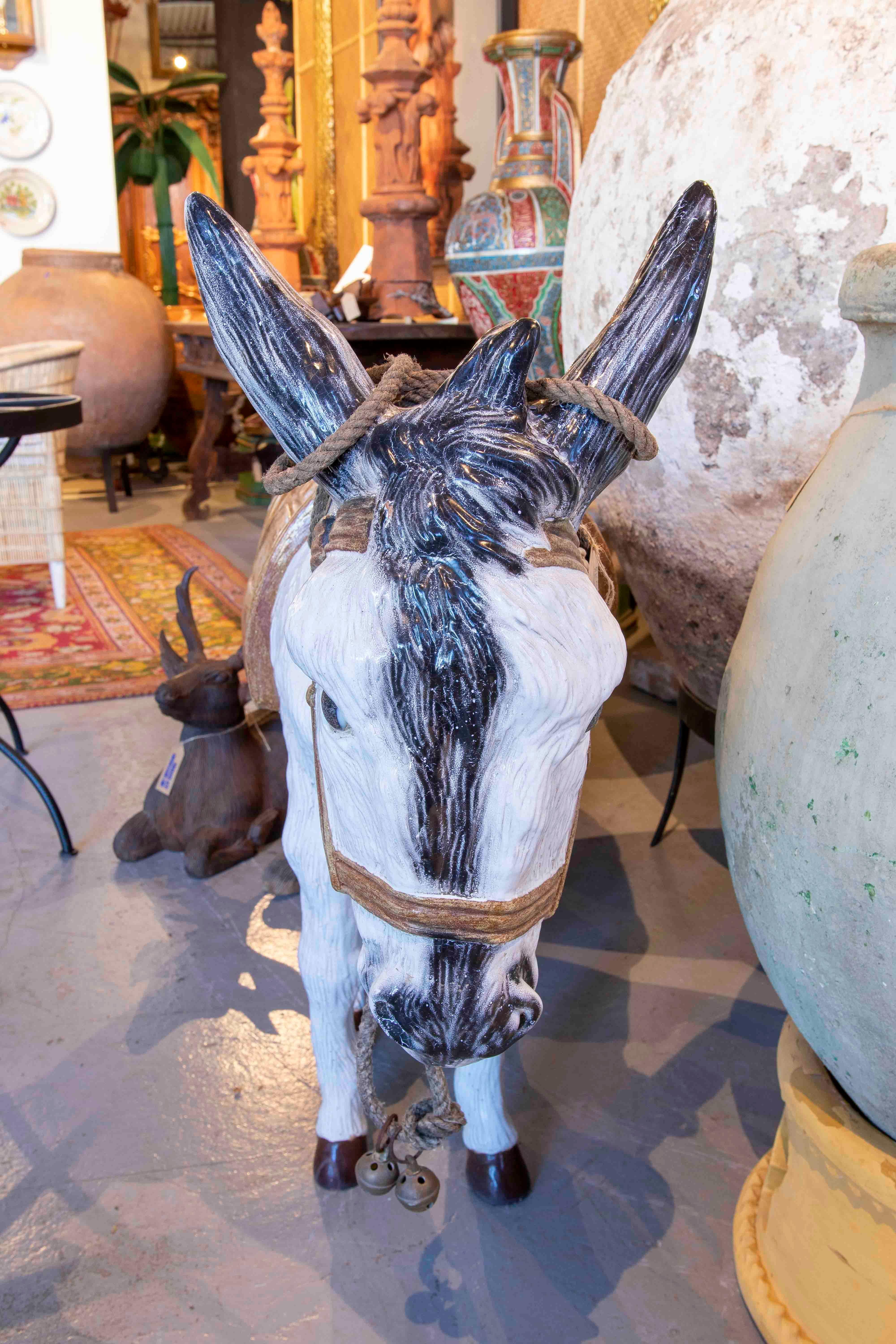 Spanish Large Hand-Painted  Glazed Ceramic Donkey 5