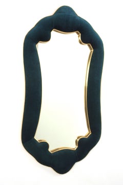 Spanish Large Mirror in Blue Velvet with Gilt Details, 1960