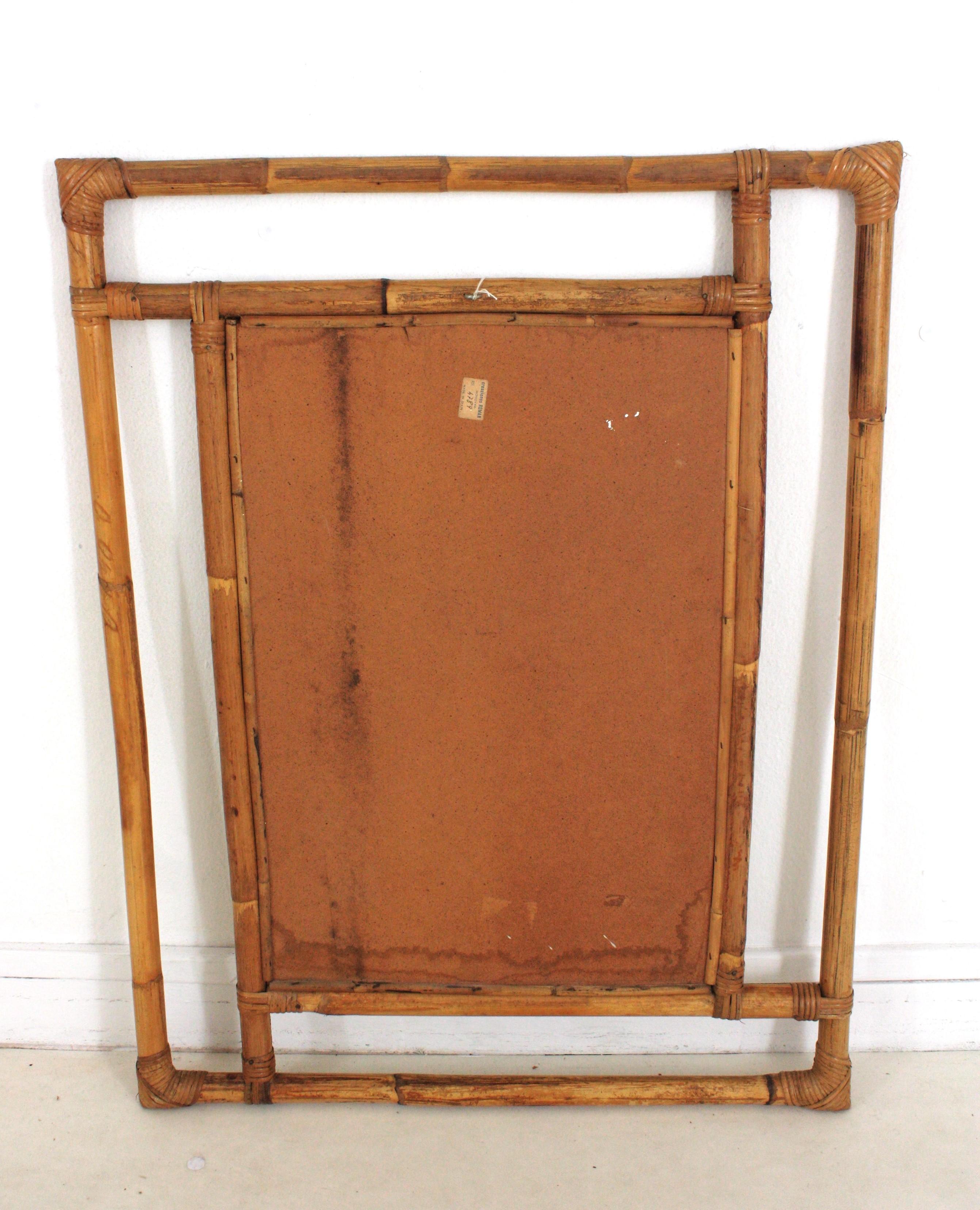 Spanish Large Rattan Rectangular Mirror with Geometric Frame, 1960s For Sale 4