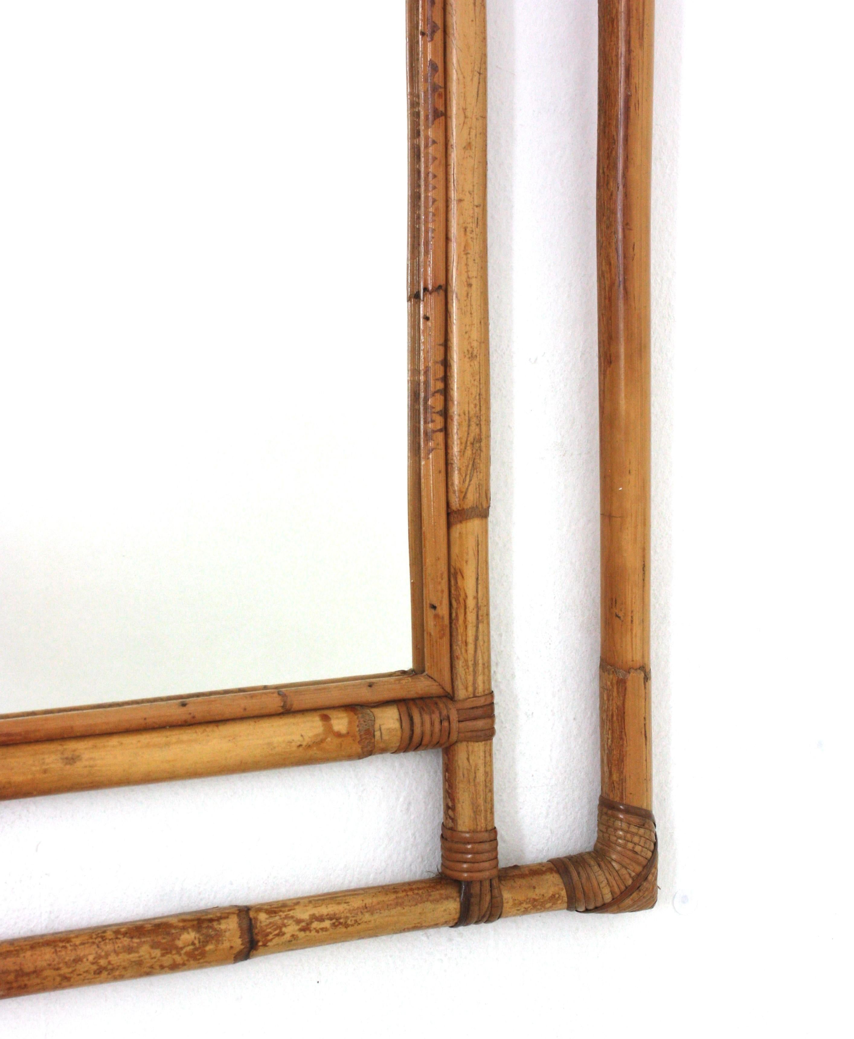 Spanish Large Rattan Rectangular Mirror with Geometric Frame, 1960s For Sale 2