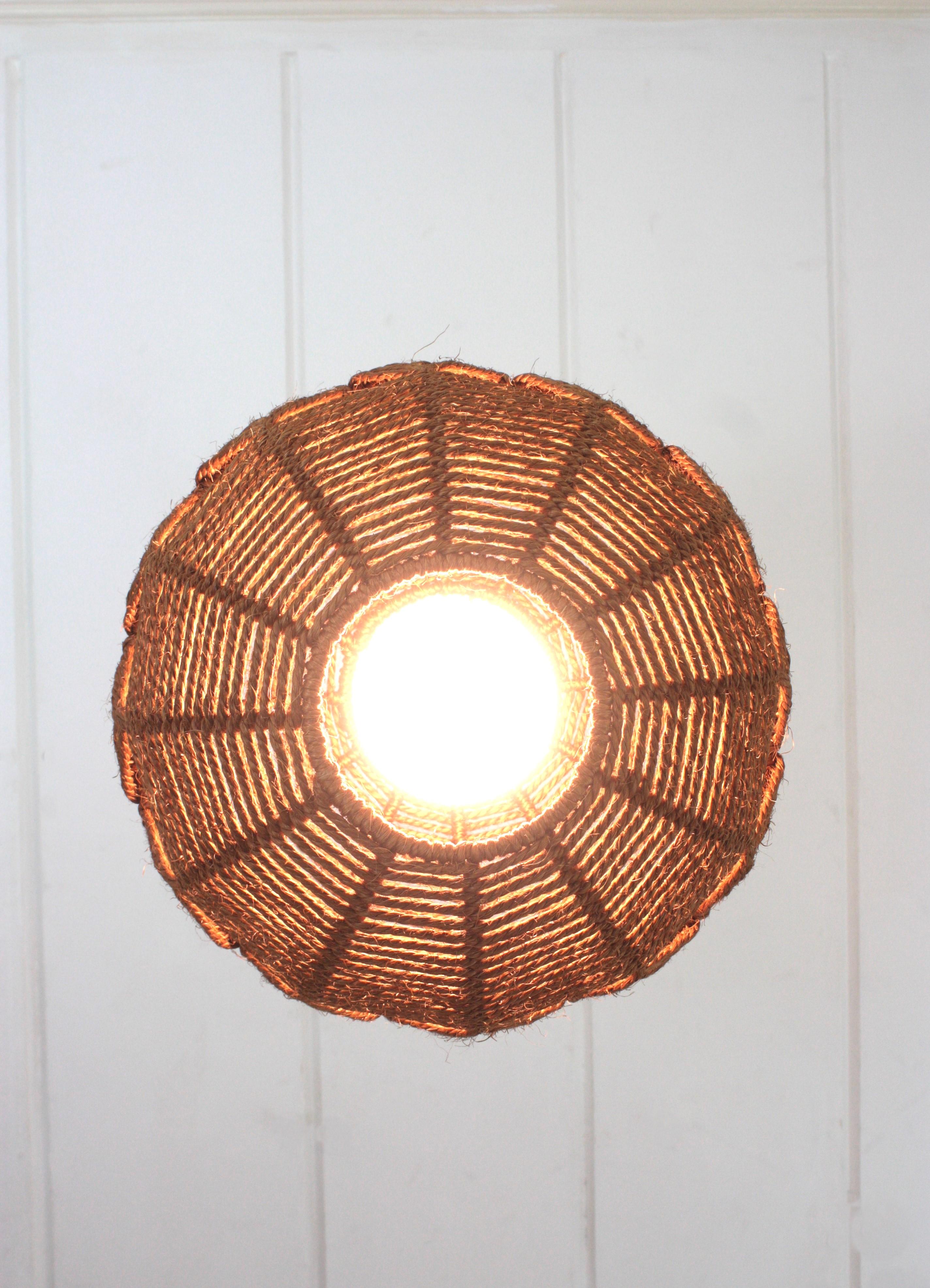 Spanish Large Rope Ball Pendant Light Ceiling Hanging Lamp, 1960s For Sale 9