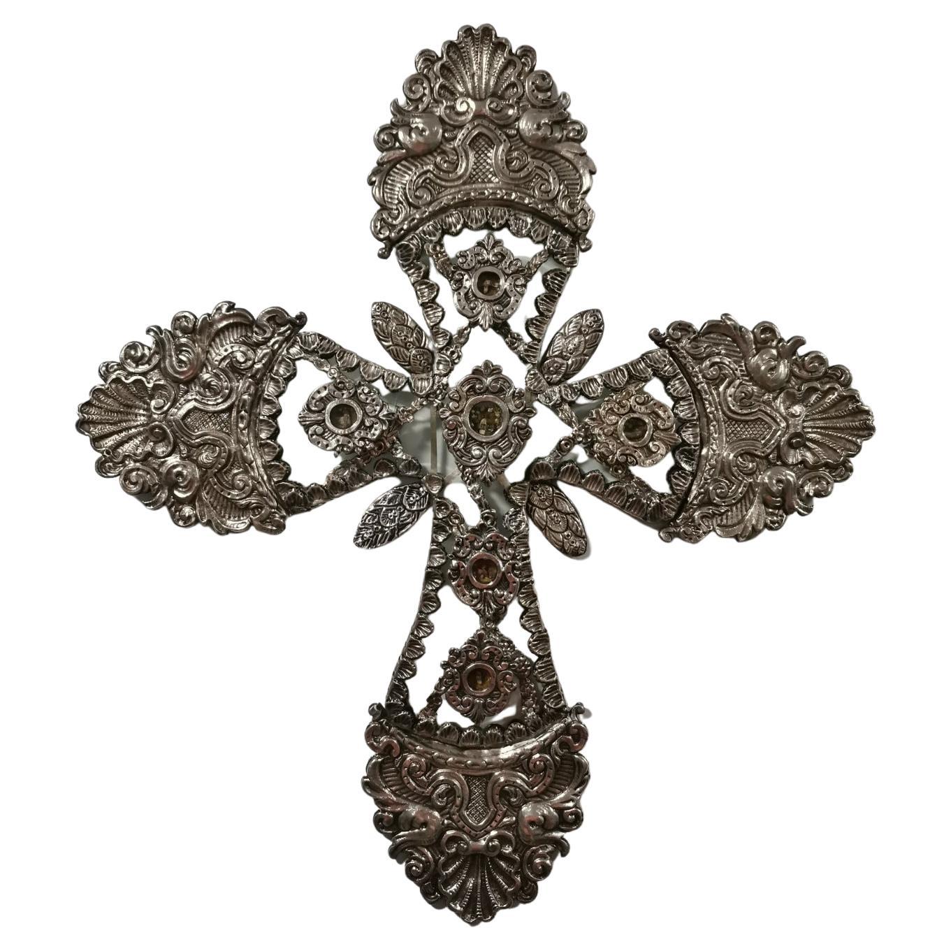 Spanish Large Silver Cross and Rock Crystal 18th Century