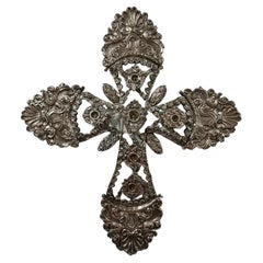 Spanish Large Silver Cross and Rock Crystal 18th Century