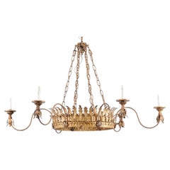 Spanish Large-Sized, 6-Light Leafy Ring Chandelier in Gold, Wide Span