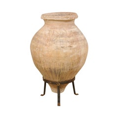 Spanish Large-Sized Olive Jar on Stand from 19th Century on Custom Stand