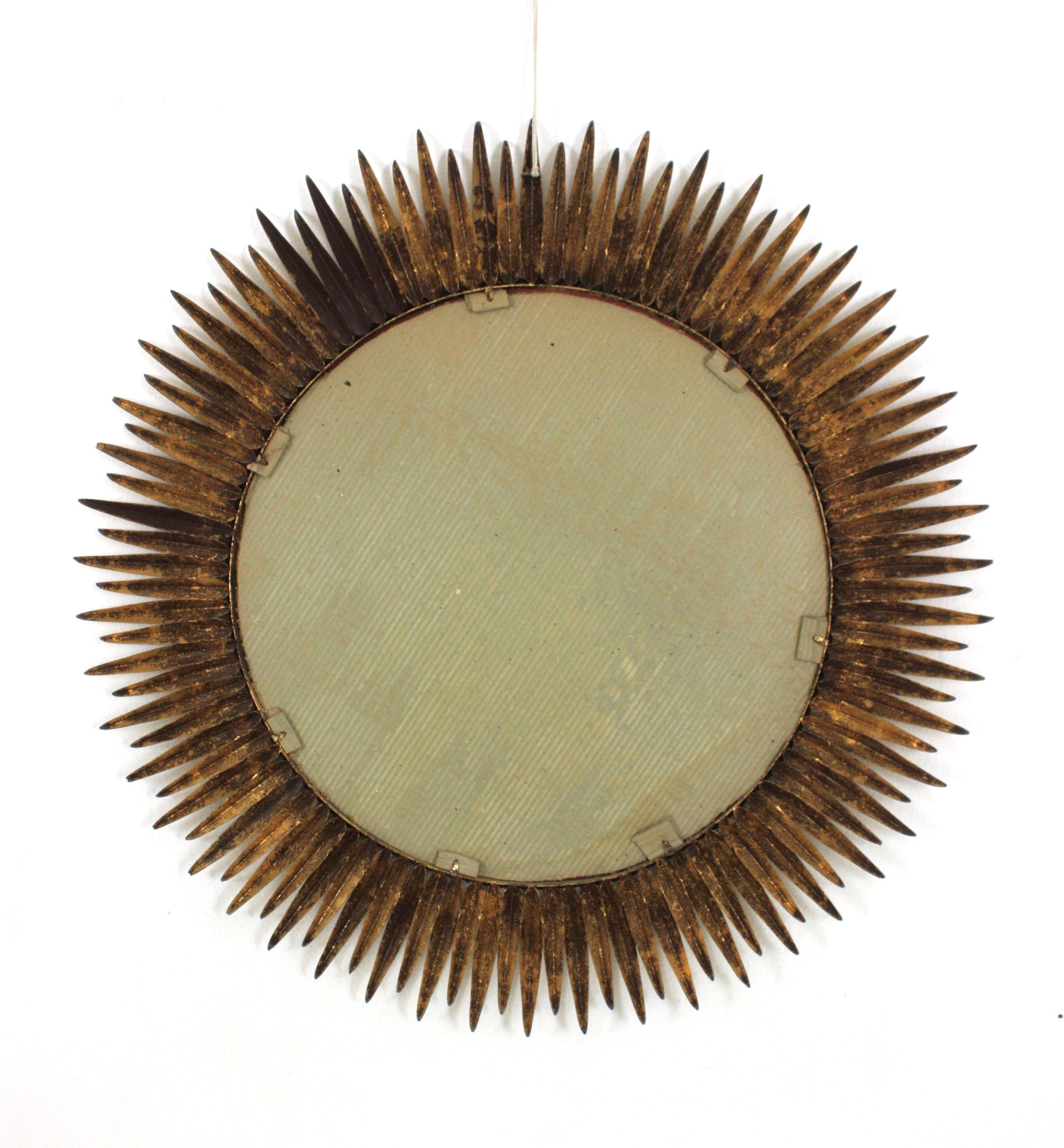 Spanish Large Sunburst Eyelash Mirror in Gilt Wrought Iron For Sale 4