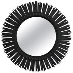 Spanish Large Sunburst Mirror in Black Patina, 1940s