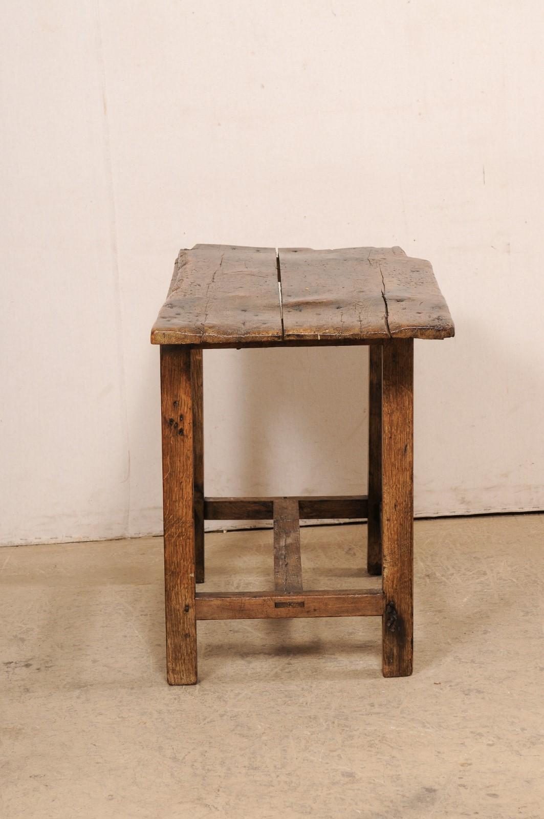 Spanish Late 18th C. Rustic Wooden Accent Table w/Unique Off-Set Live-Edge Top For Sale 6
