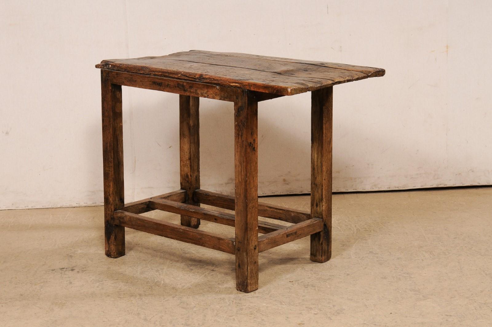 Spanish Late 18th C. Rustic Wooden Accent Table w/Unique Off-Set Live-Edge Top For Sale 7