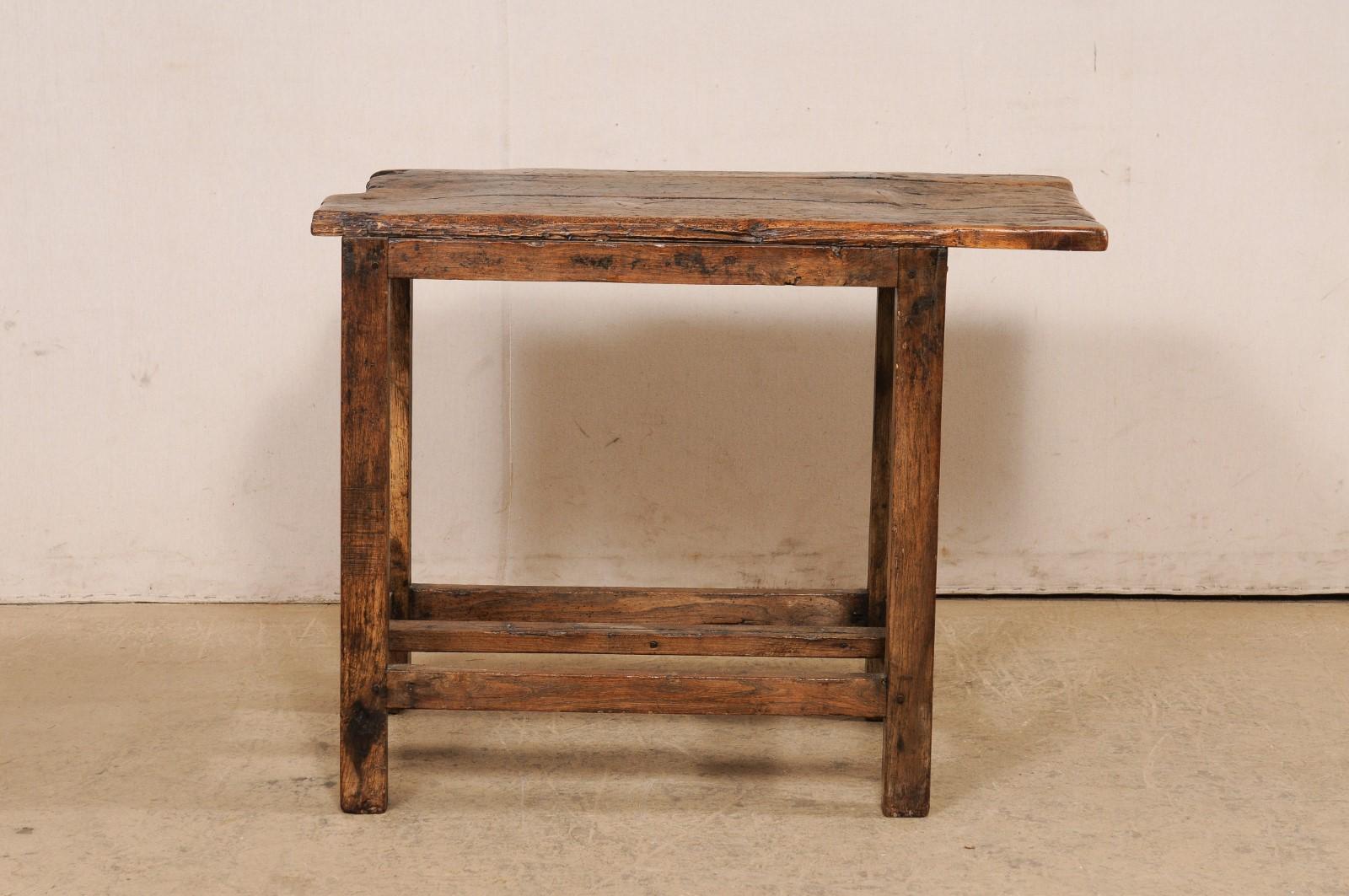 Spanish Late 18th C. Rustic Wooden Accent Table w/Unique Off-Set Live-Edge Top   For Sale 8
