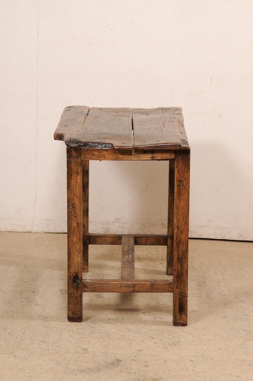 Spanish Late 18th C. Rustic Wooden Accent Table w/Unique Off-Set Live-Edge Top   For Sale 2