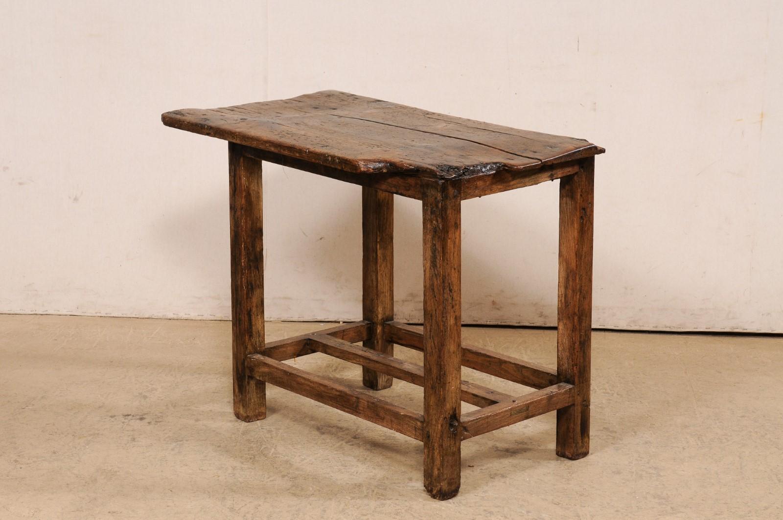 Spanish Late 18th C. Rustic Wooden Accent Table w/Unique Off-Set Live-Edge Top   For Sale 3