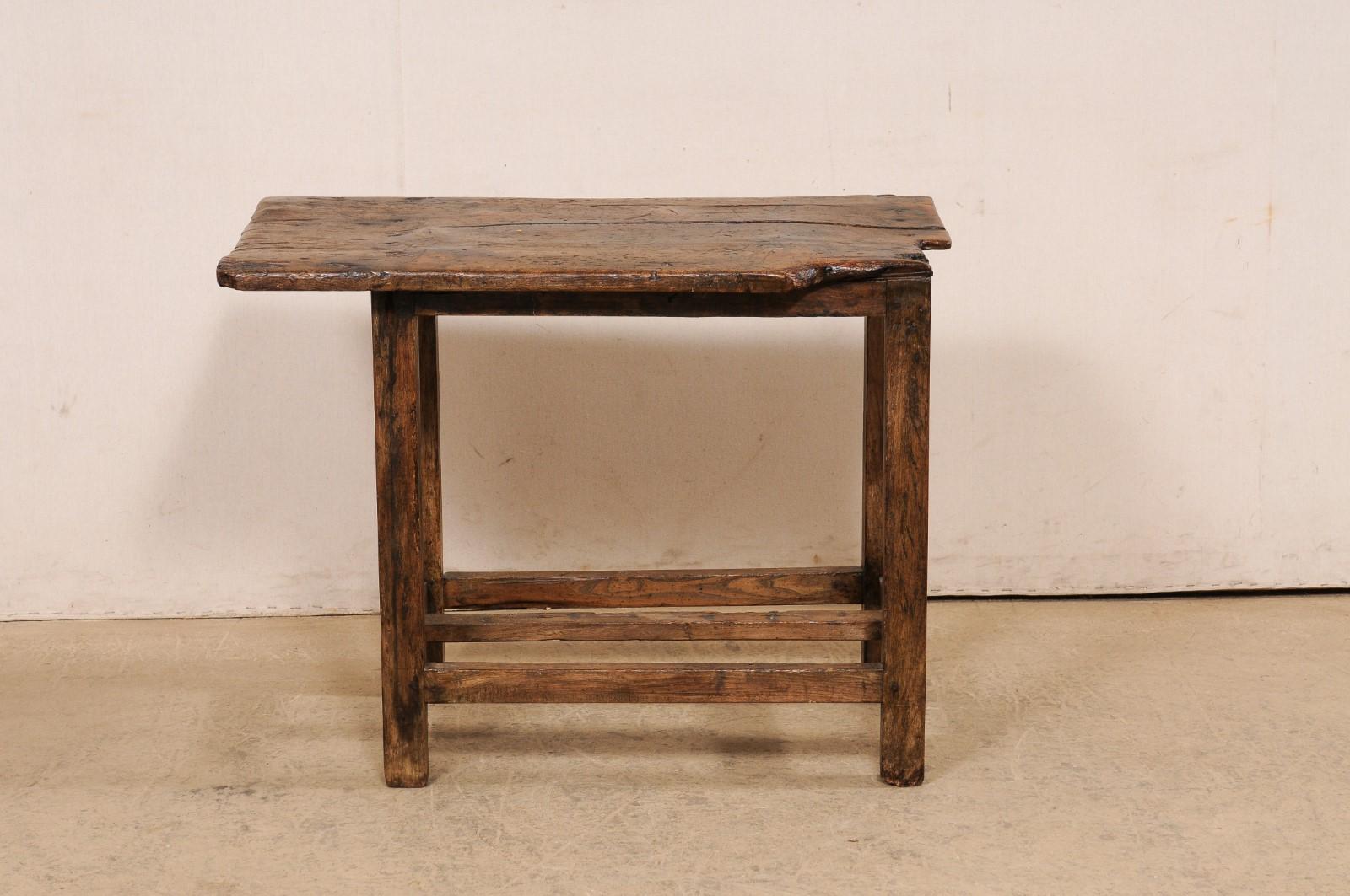 Spanish Late 18th C. Rustic Wooden Accent Table w/Unique Off-Set Live-Edge Top   For Sale 4
