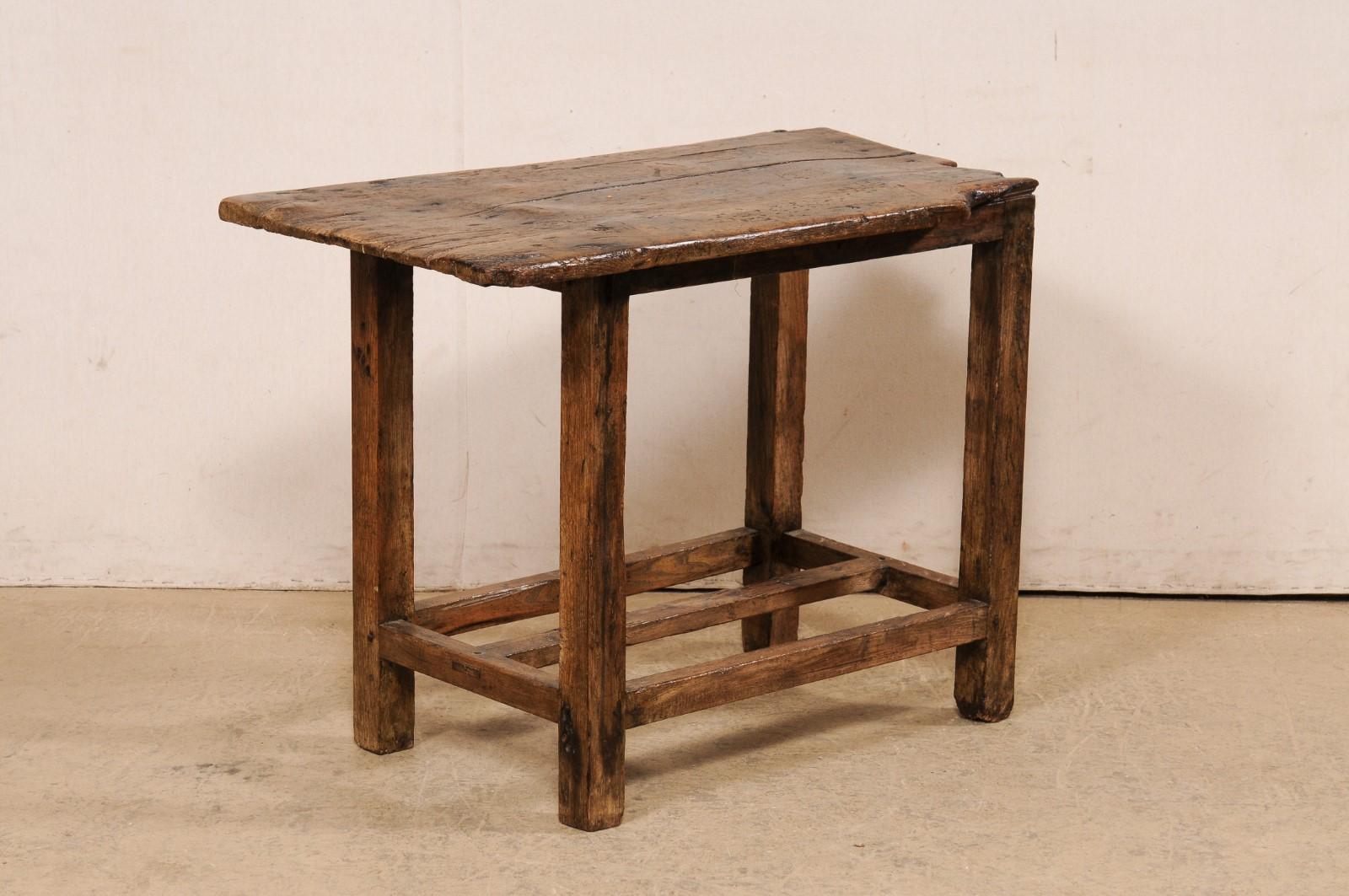 Spanish Late 18th C. Rustic Wooden Accent Table w/Unique Off-Set Live-Edge Top   For Sale 5