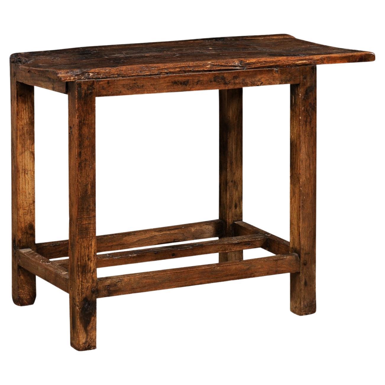 Spanish Late 18th C. Rustic Wooden Accent Table w/Unique Off-Set Live-Edge Top   For Sale