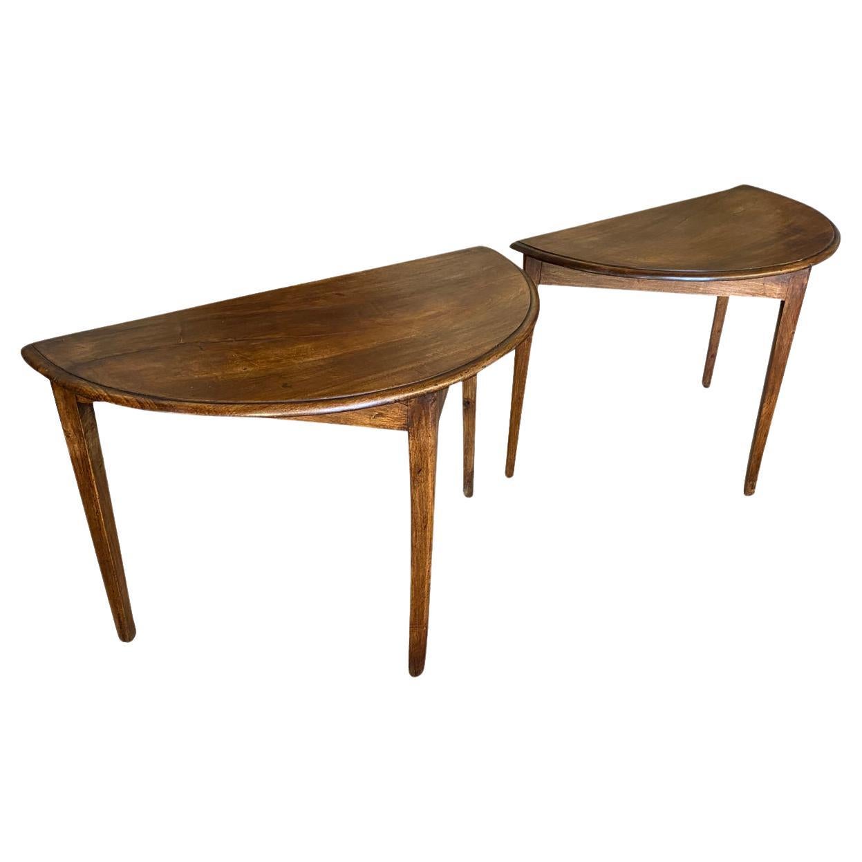Spanish Late 19th Century Pair Of Demi Lune Tables