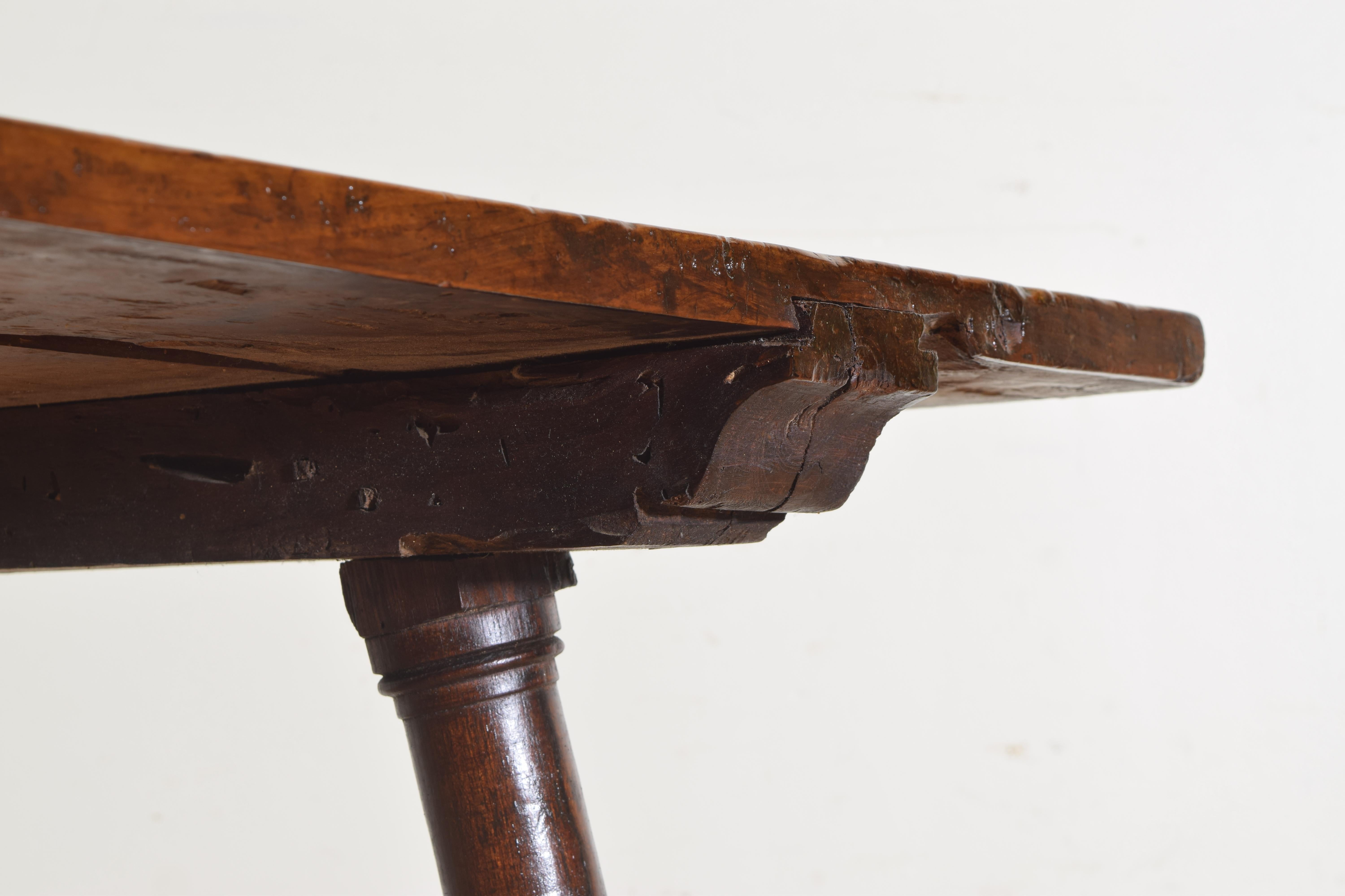 Early 18th Century Spanish Late Baroque Olivewood & Walnut Dining or Writing Table, ca. 1700