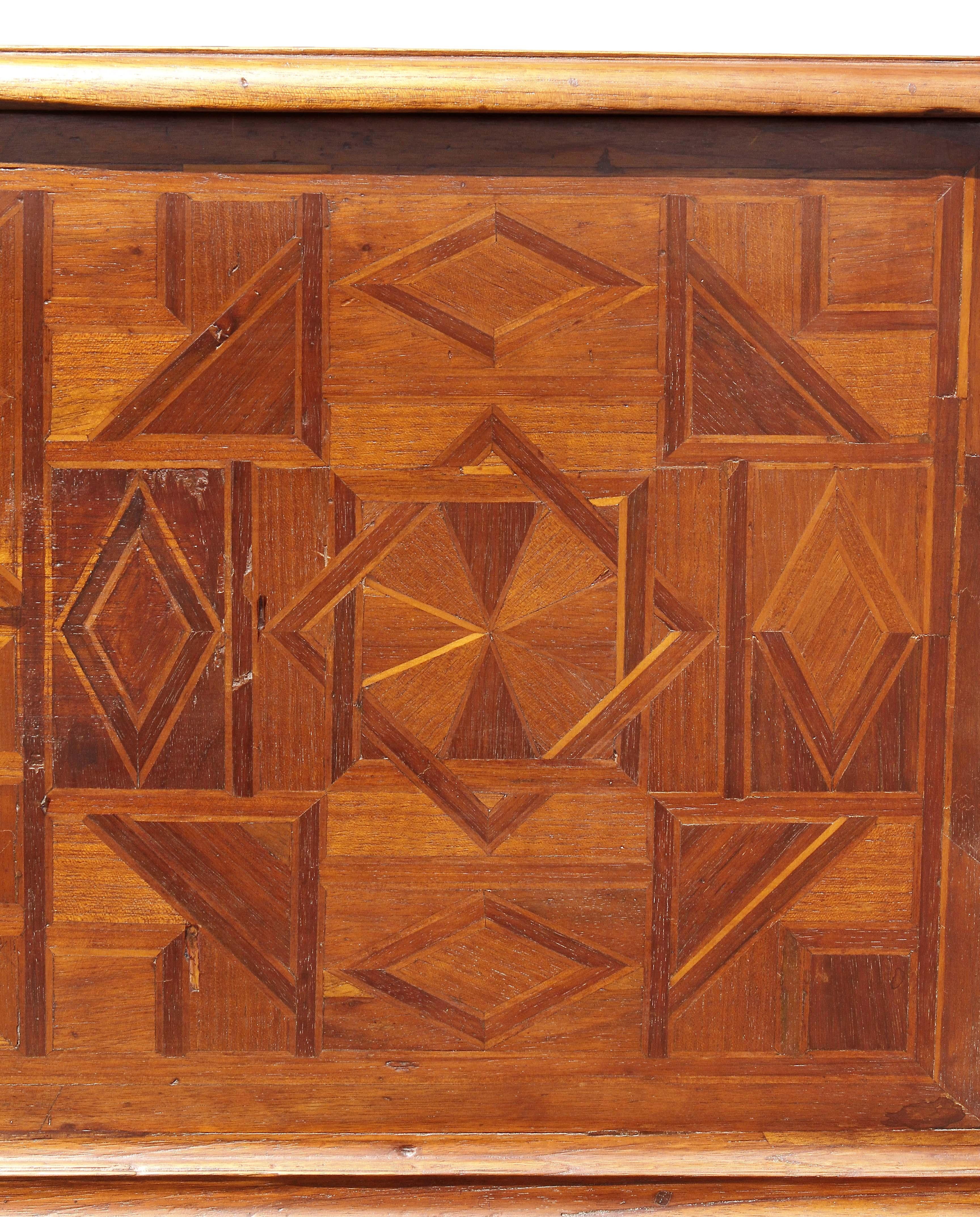 Mid-18th Century Spanish Late Baroque Parquetry Coffer For Sale
