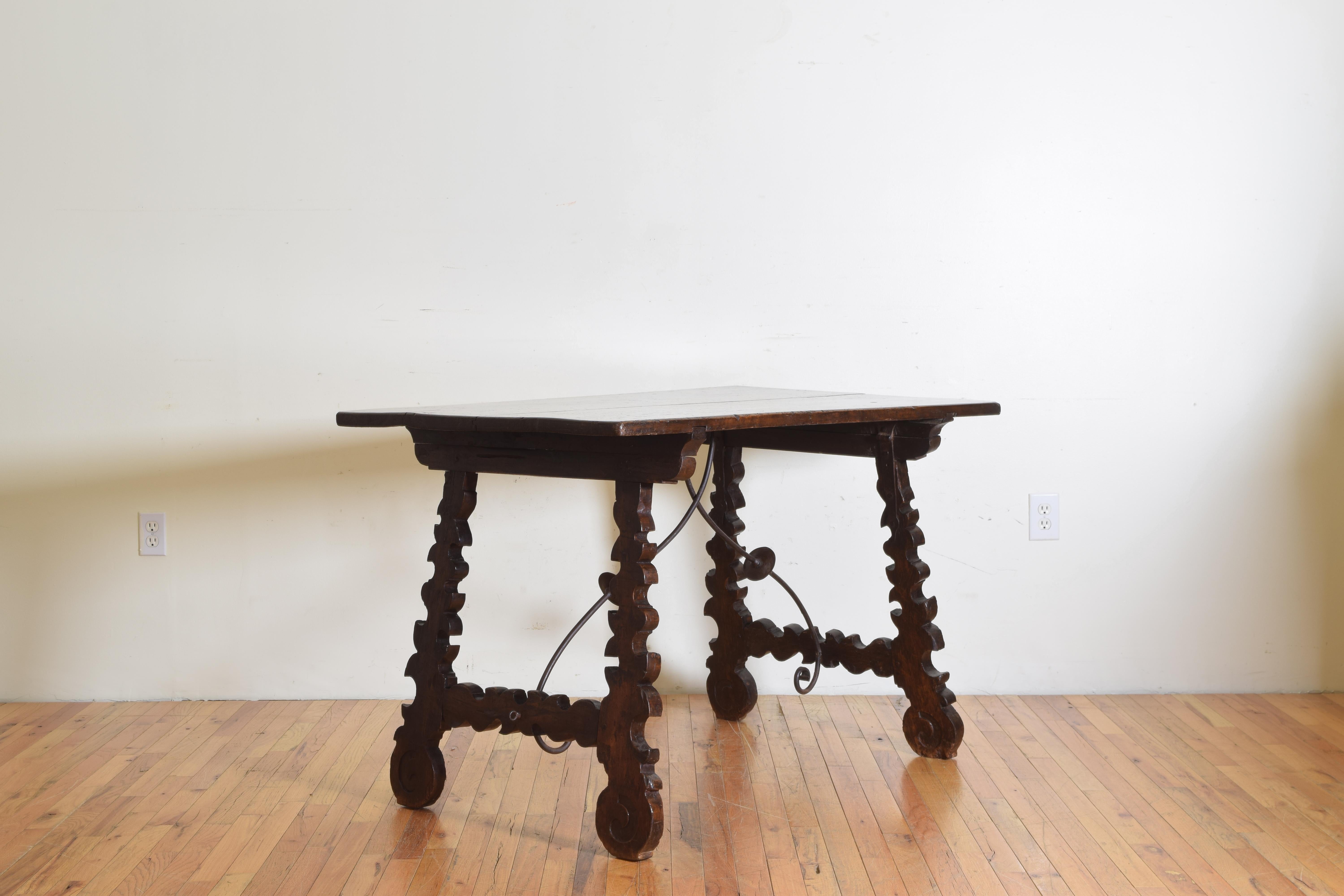 Hand-Carved Spanish Late Baroque Walnut & Iron Mounted Guard Room Table