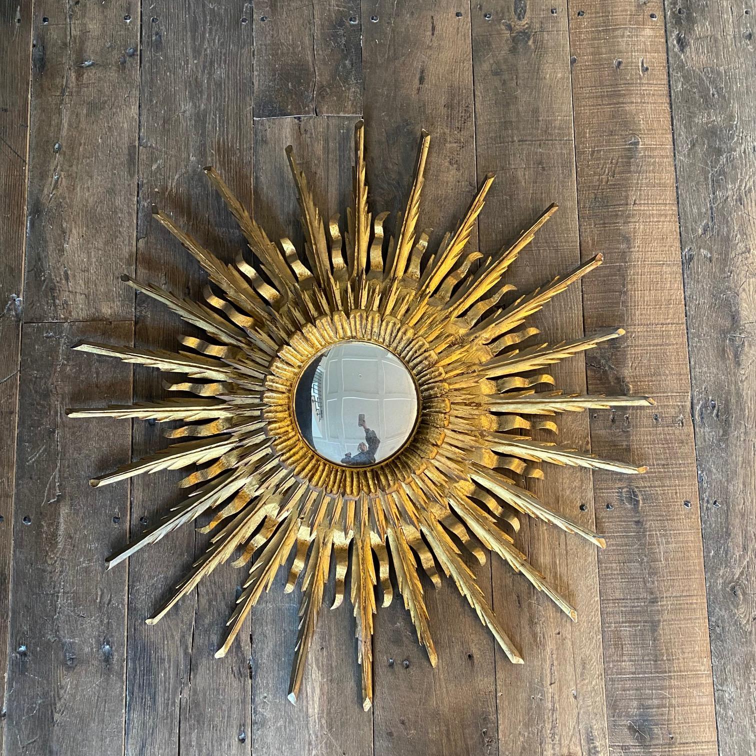 Spanish Layered Intricate Carved Giltwood Soleil Sunburst Starburst Wall Mirror For Sale 5