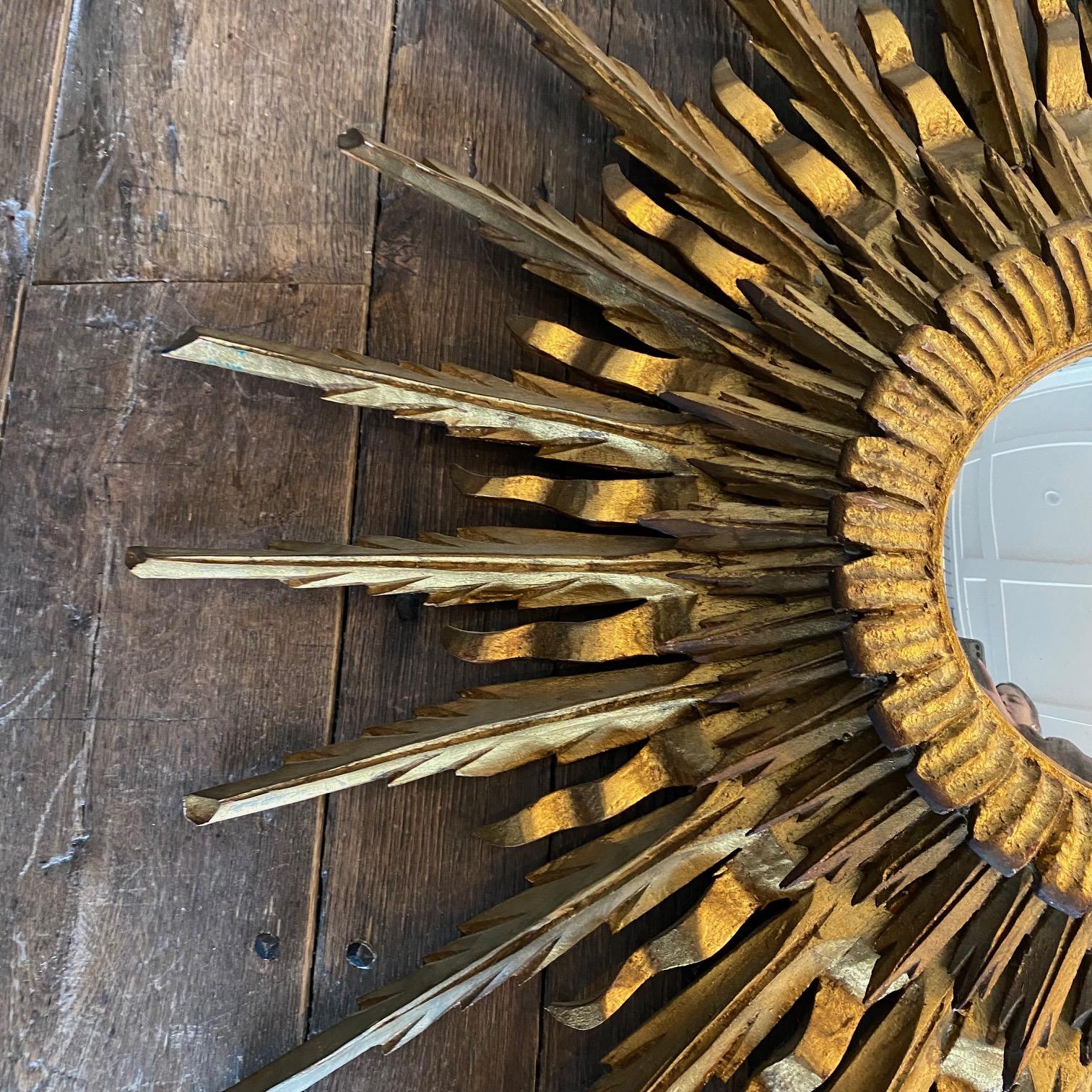 Spanish Layered Intricate Carved Giltwood Soleil Sunburst Starburst Wall Mirror For Sale 2