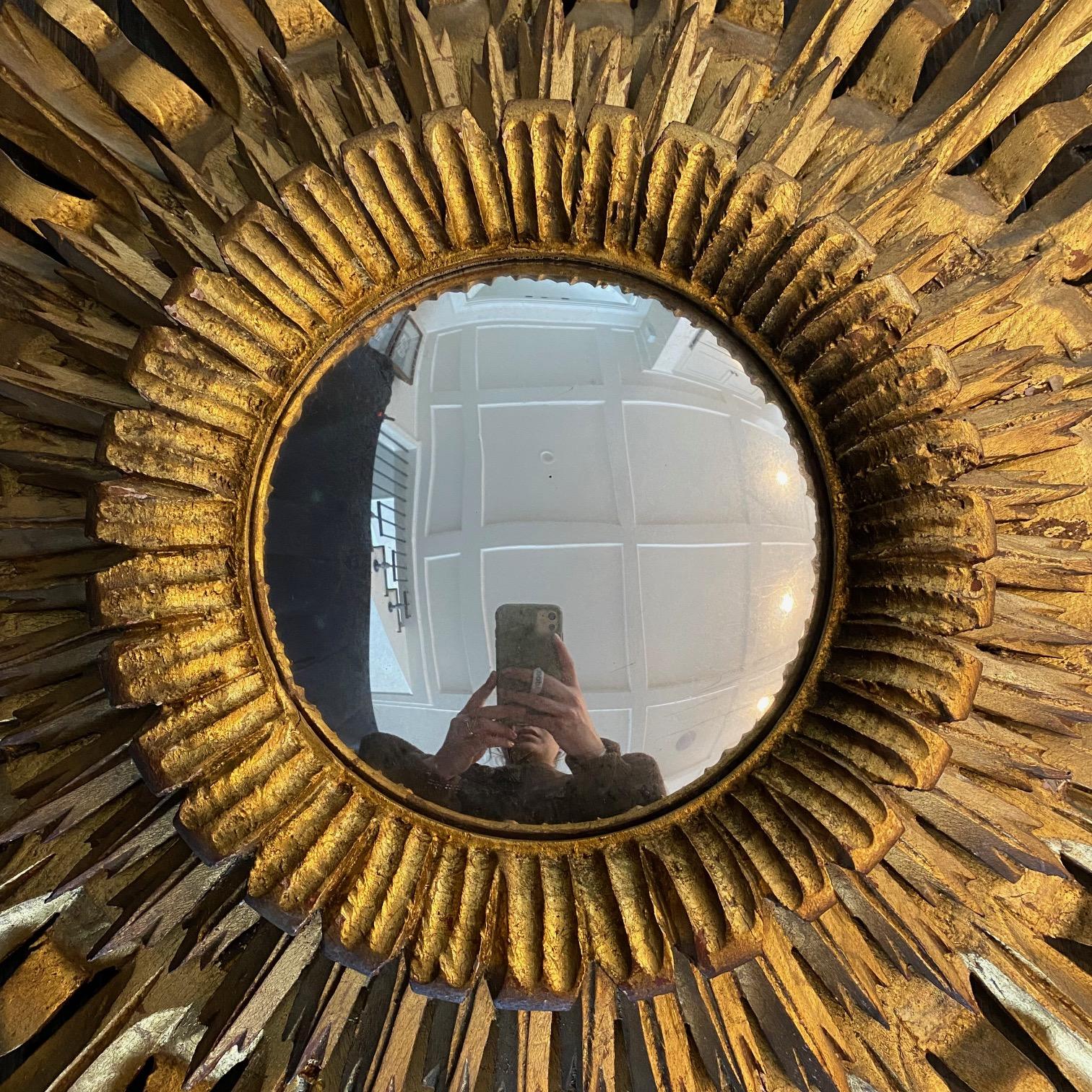 Spanish Layered Intricate Carved Giltwood Soleil Sunburst Starburst Wall Mirror For Sale 3
