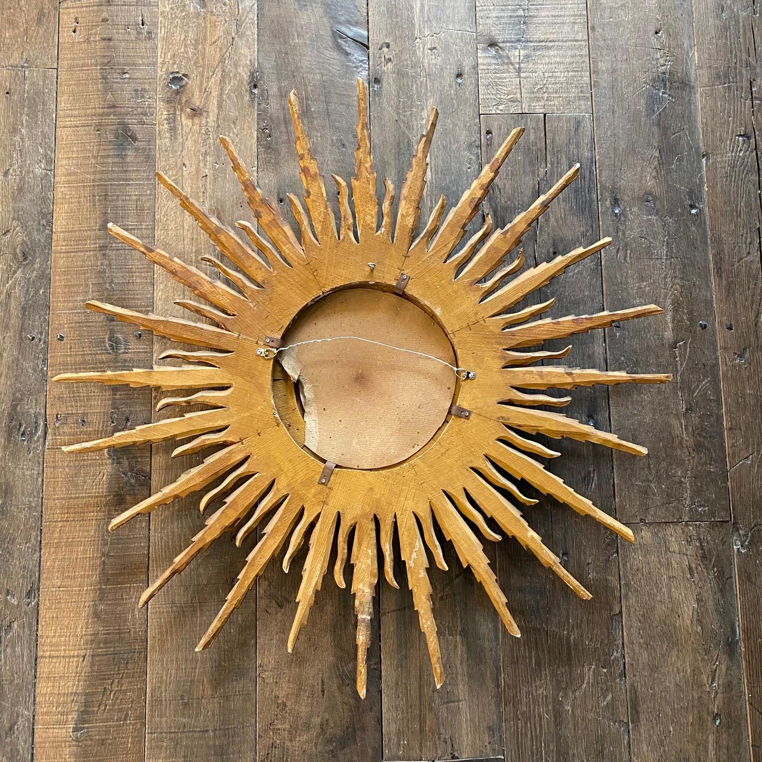Spanish Layered Intricate Carved Giltwood Soleil Sunburst Starburst Wall Mirror For Sale 4