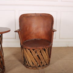 Spanish Leather and Willow Armchair and Table Set
