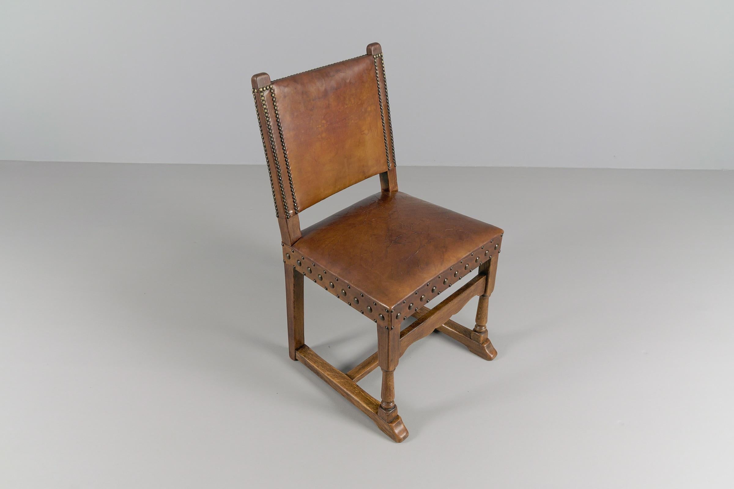  Spanische Stühle aus Leder und Holz, 4er-Set, 1940er-Jahre im Angebot 5