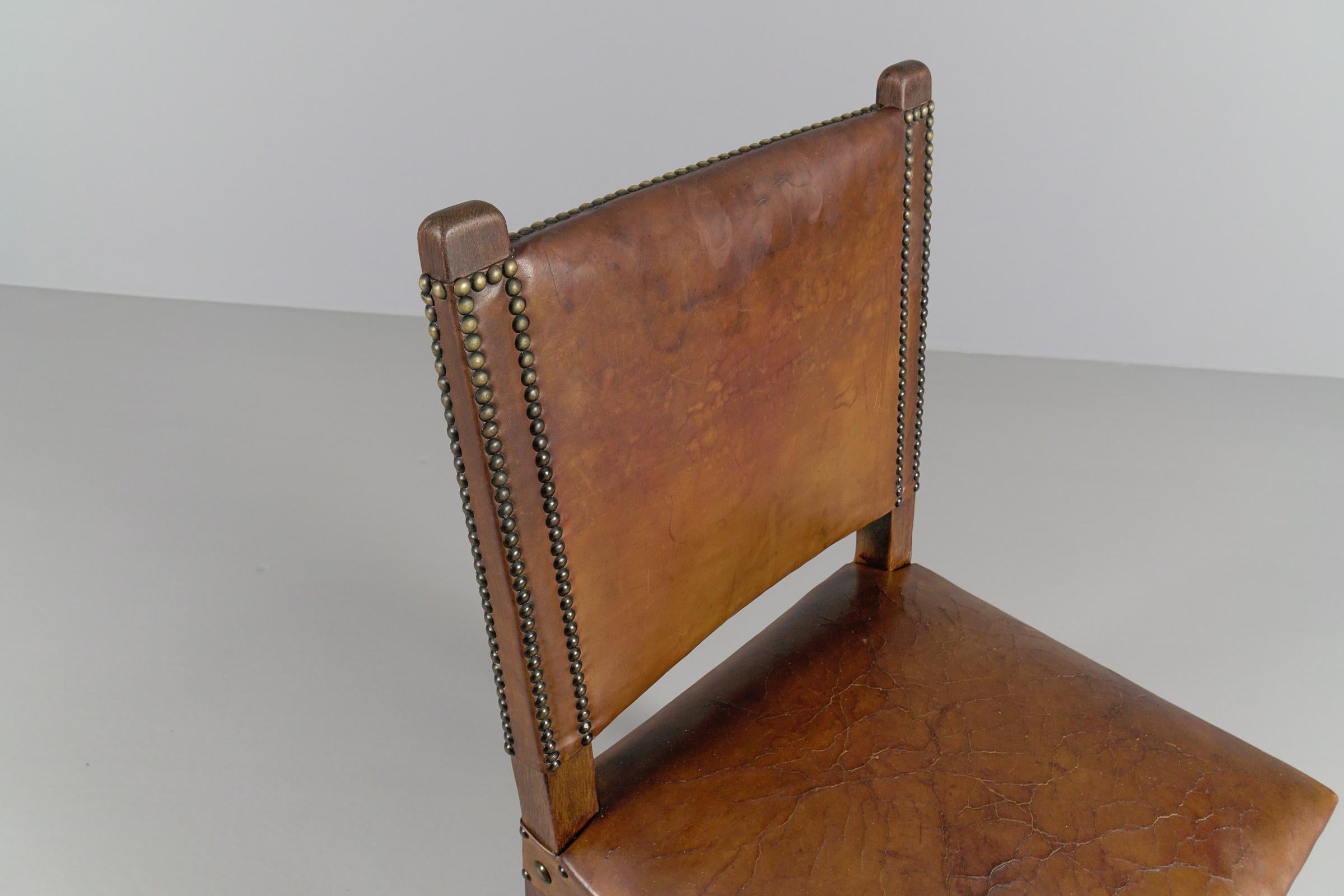  Spanische Stühle aus Leder und Holz, 4er-Set, 1940er-Jahre im Angebot 6