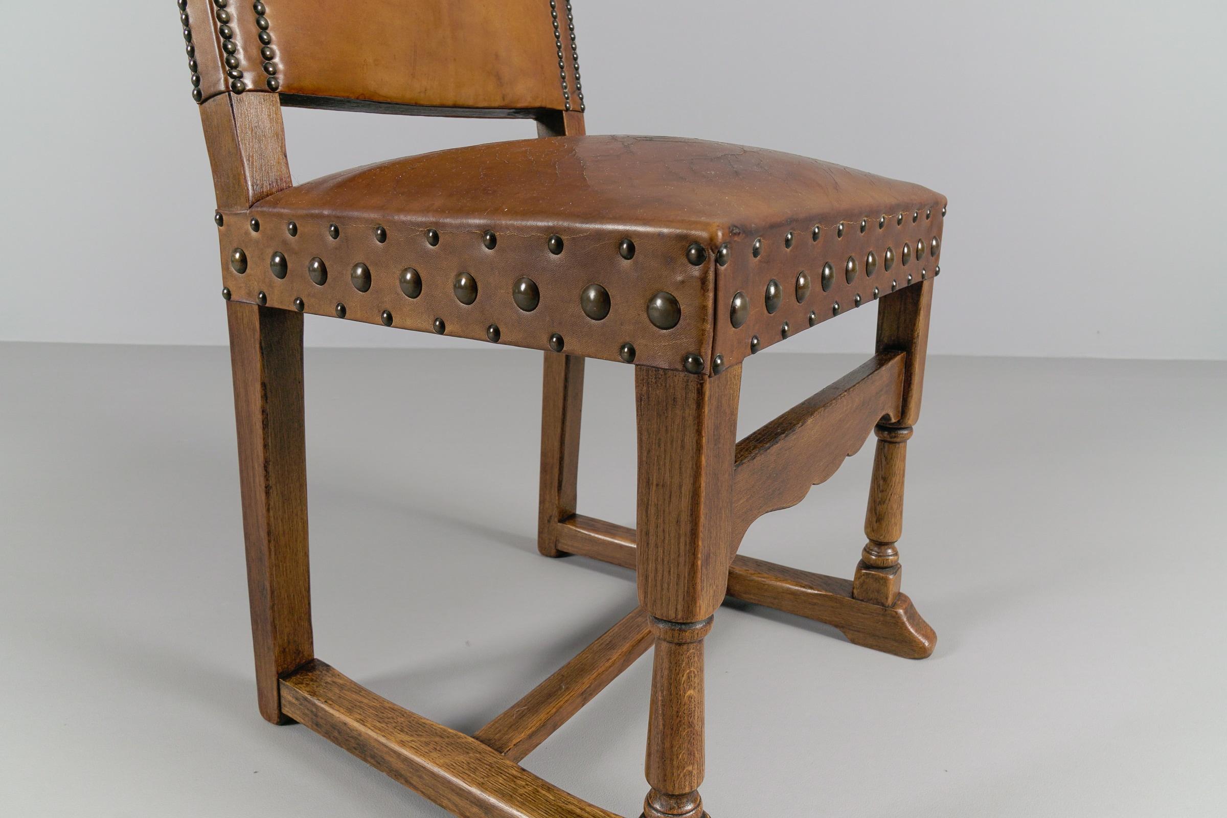  Spanish Leather and Wood Chairs, 1940s, Set of 4 For Sale 8