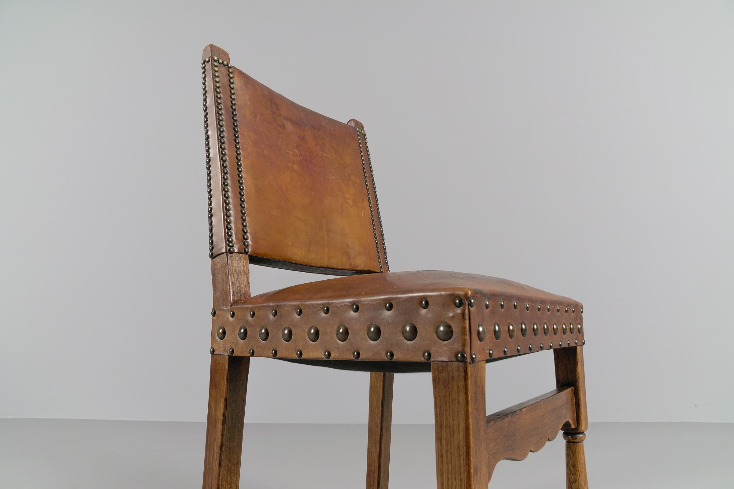  Spanish Leather and Wood Chairs, 1940s, Set of 4 For Sale 9
