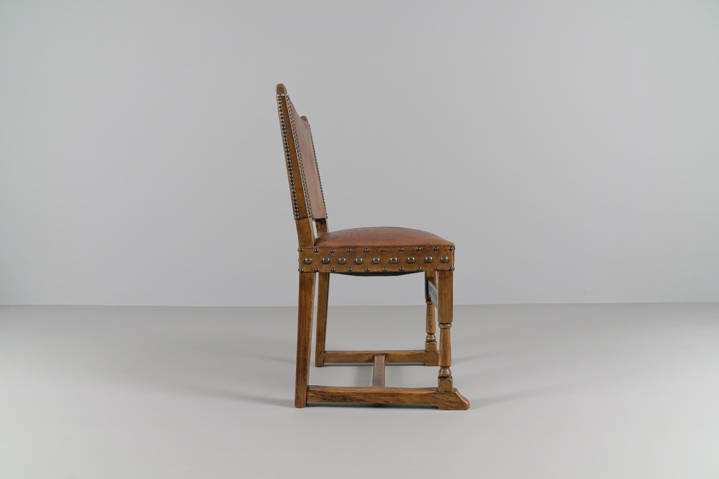  Spanische Stühle aus Leder und Holz, 4er-Set, 1940er-Jahre im Angebot 10