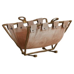 Spanish Leather + Gilt Bronze Magazine Rack by David Marshall