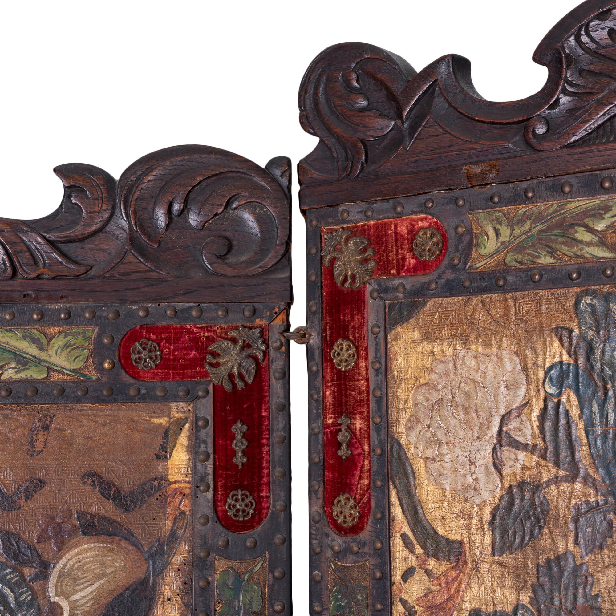 Spanish Leather Screen, 19th Century In Good Condition For Sale In Savannah, GA