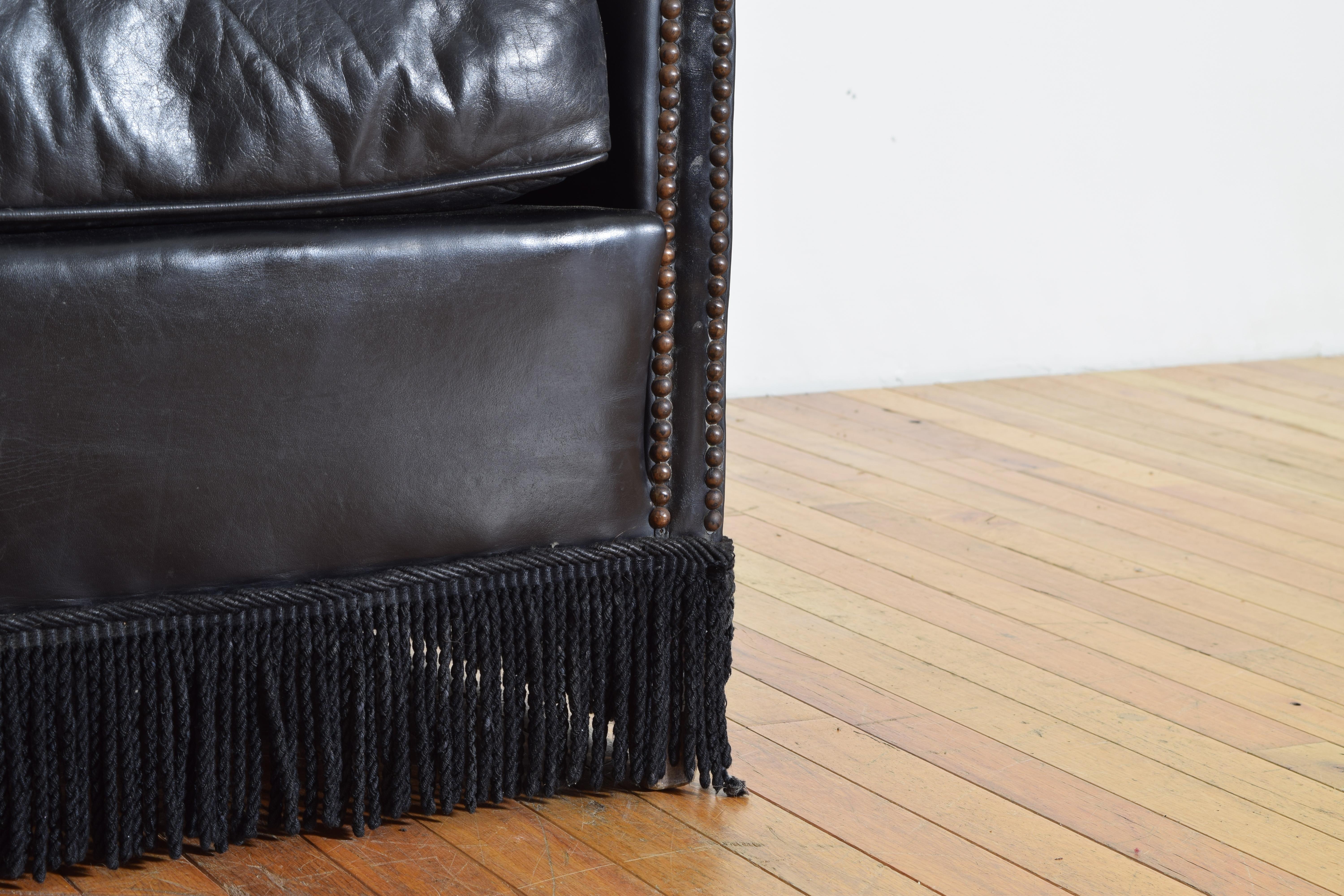 French Leather Upholstered with Fringe Club Chair, Mid-20th Century For Sale 7