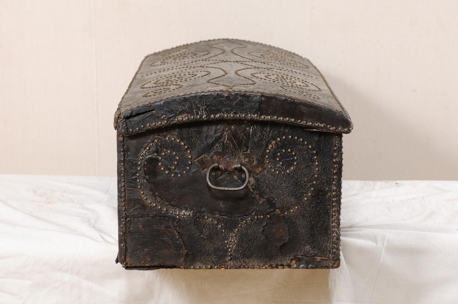 Spanish Leather-Wrapped Coffer with Nail Head Decor Trimmings 3