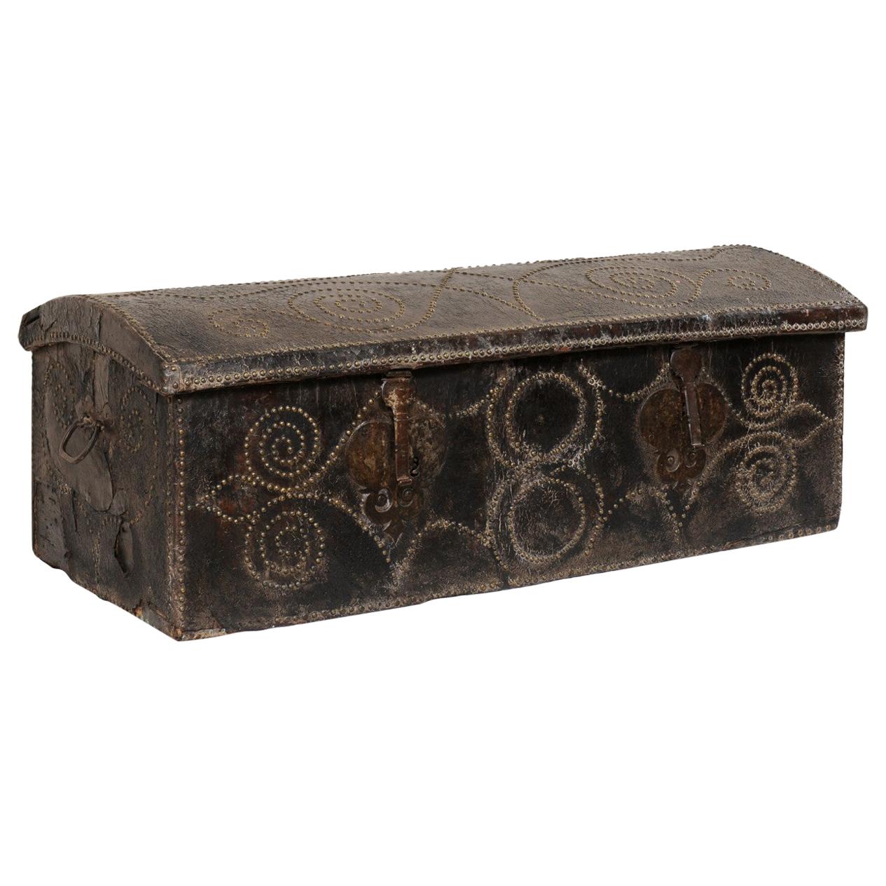Spanish Leather-Wrapped Coffer with Nail Head Decor Trimmings