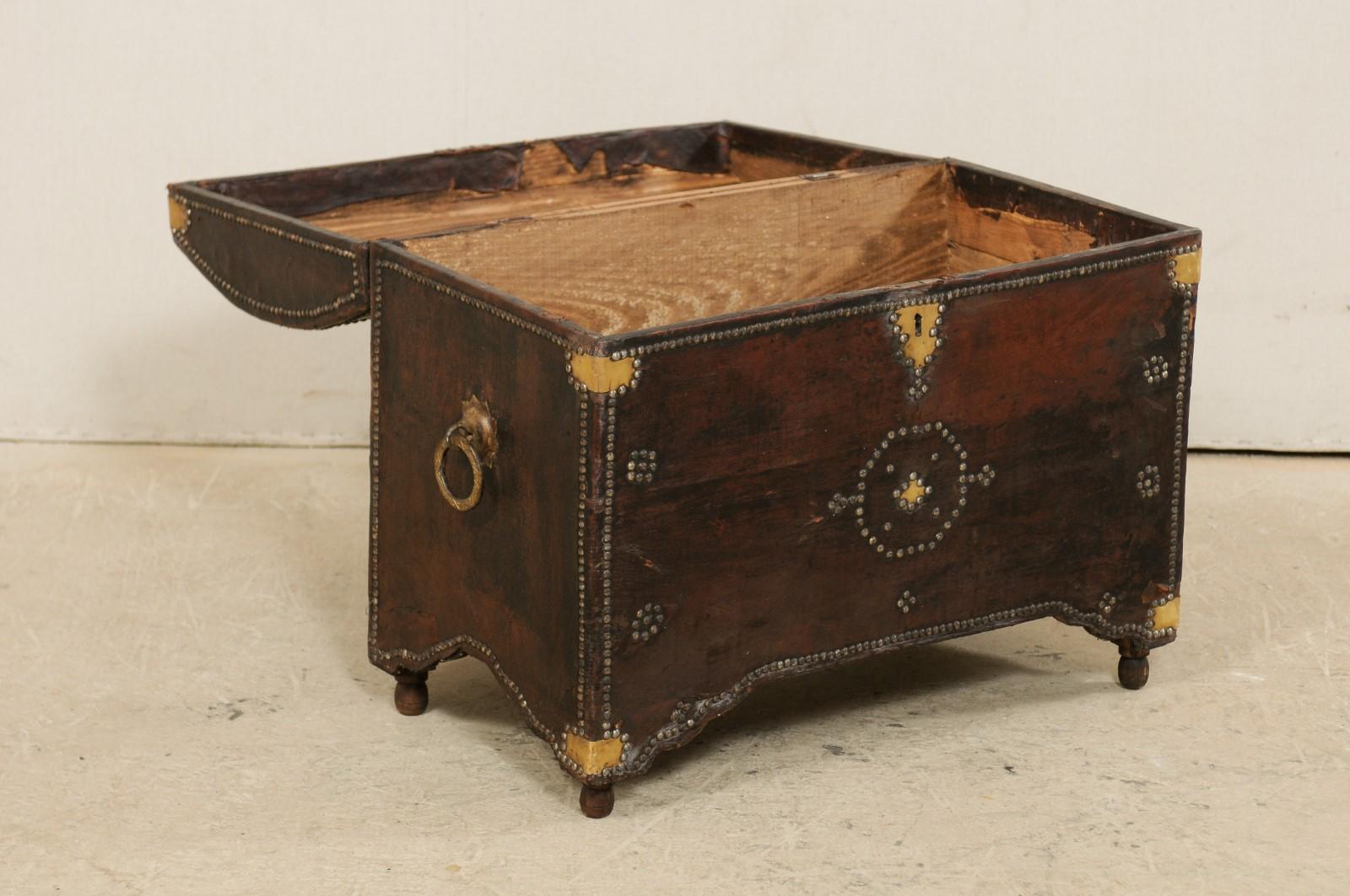Spanish Leather-Wrapped Domed Coffer with Brass Accents from the 19th Century  For Sale 2