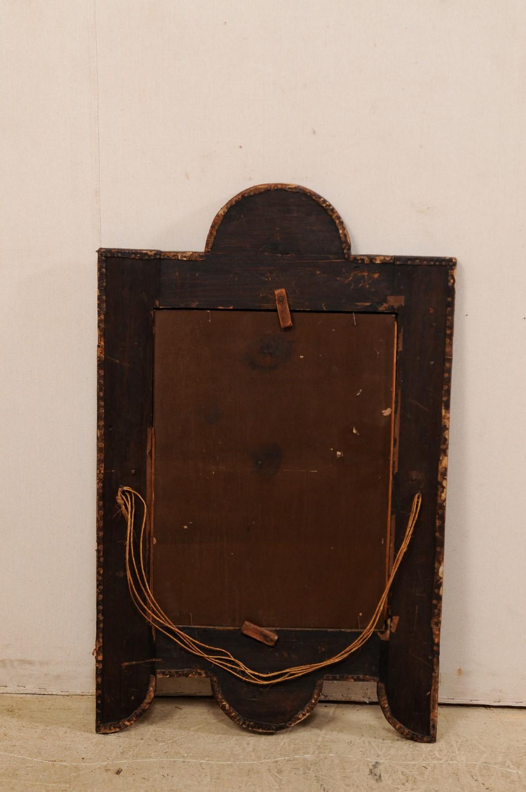 Spanish Leather Wrapped Mirror with Brass Nail-Head Accents, Mid to Late 19th C. 7