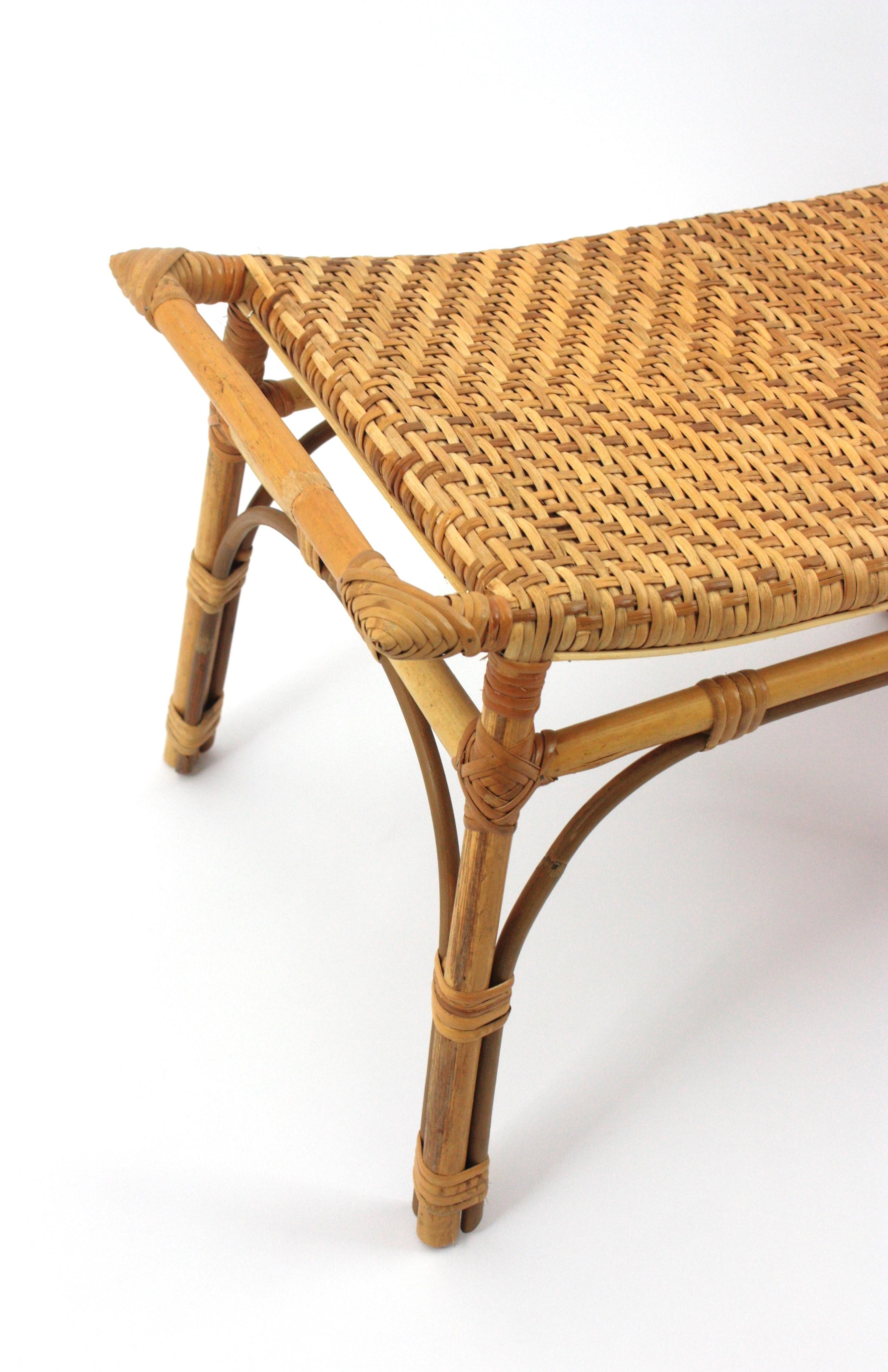 Spanish Long Bench or Coffee Table in Rattan and Woven Cane en vente 6