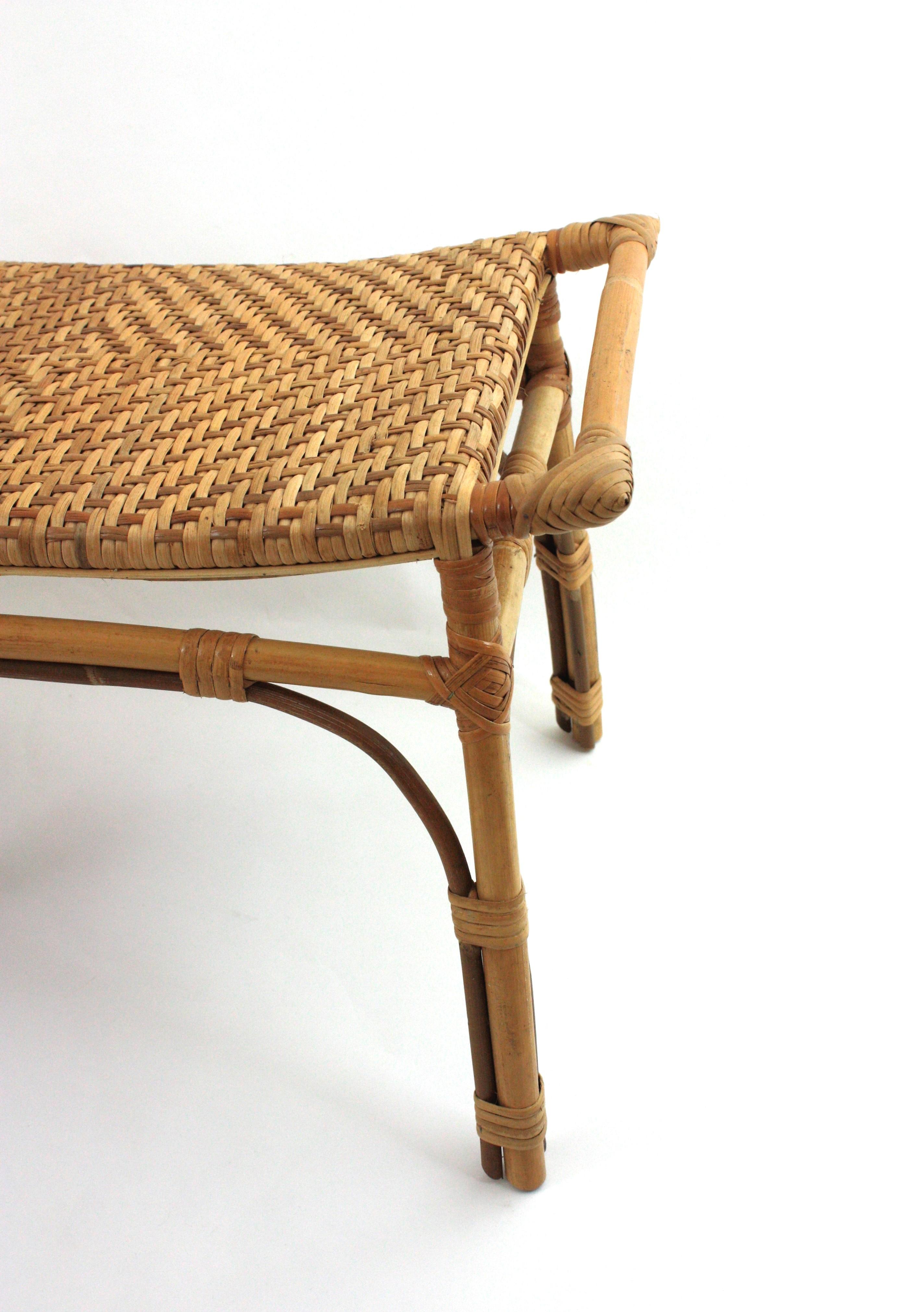 Spanish Long Bench or Coffee Table in Rattan and Woven Cane en vente 8